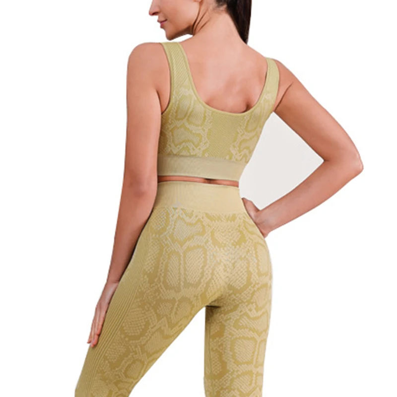 Summer 2021 New Snake Print Sports Fitness Suit Seamless Sports Underwear And Leggings 2 Pieces Women Yoga Set