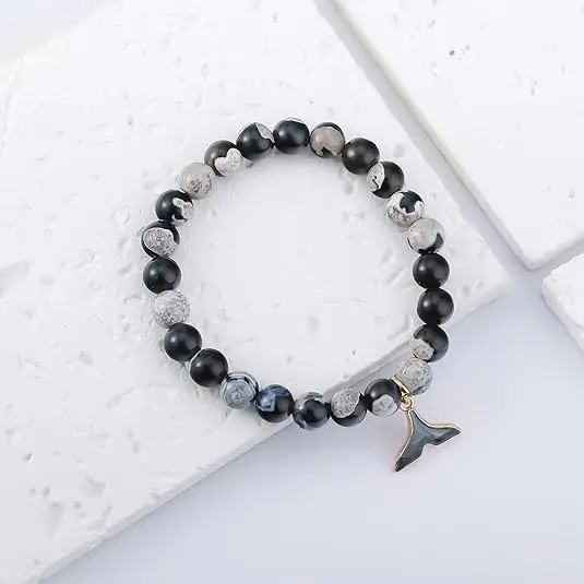 Agate Semi Precious Bead Healing Stone High Quality Real Genuine Crystal Orca Whale Shark Bracelet For Women  Wholesale Bulk