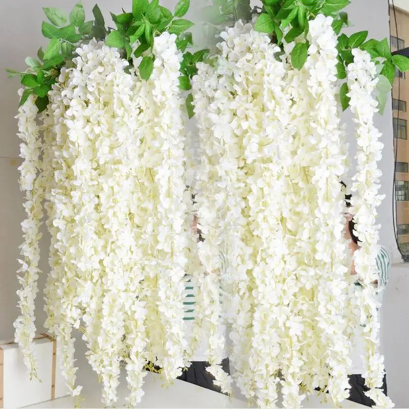 Artificial Silk White Champagne Flower Garland 1m Wisteria Hanging Flowers Vines For Wedding Decoration