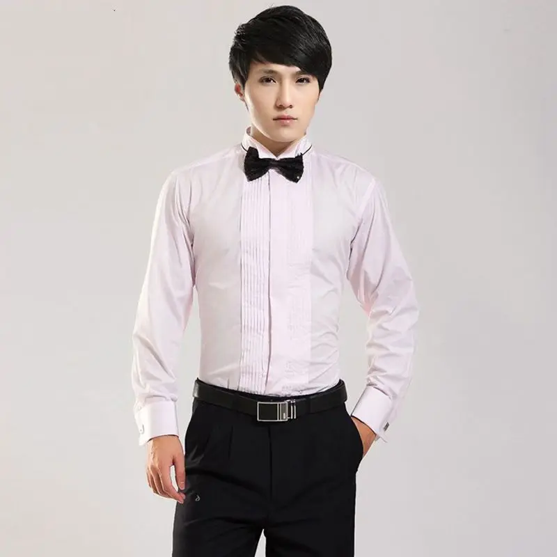 Мужская Свадебная рубашка с длинным рукавом и отложным воротником для жениха