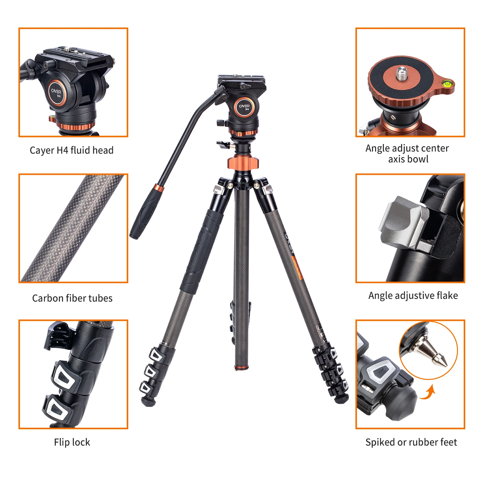 Cayer CF2451H4 Professional Carbon Fiber Camera Multiple Function Monopod Tripod for SLR DSLR Camcorder and Video Camera