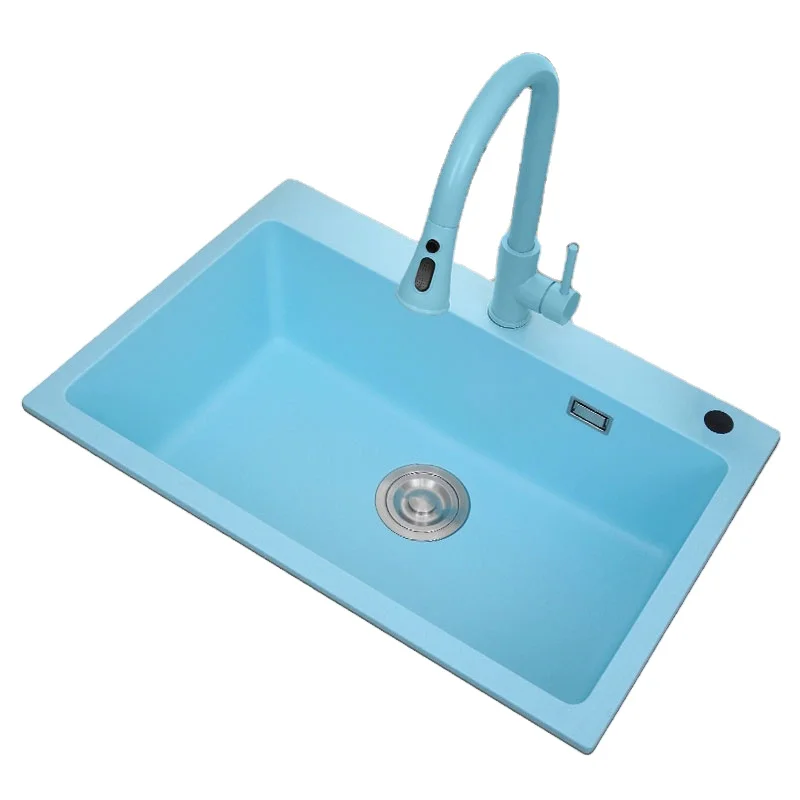 Single Bowl Kitchen Department Bar Bathroom Sink Composite Granite Quartz Stone Drainer with Faucet