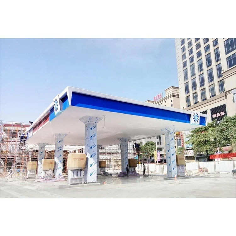 Long Span Design Aluminum Panel Covered Steel Pipe Truss Roof petrol station canopy construction prices