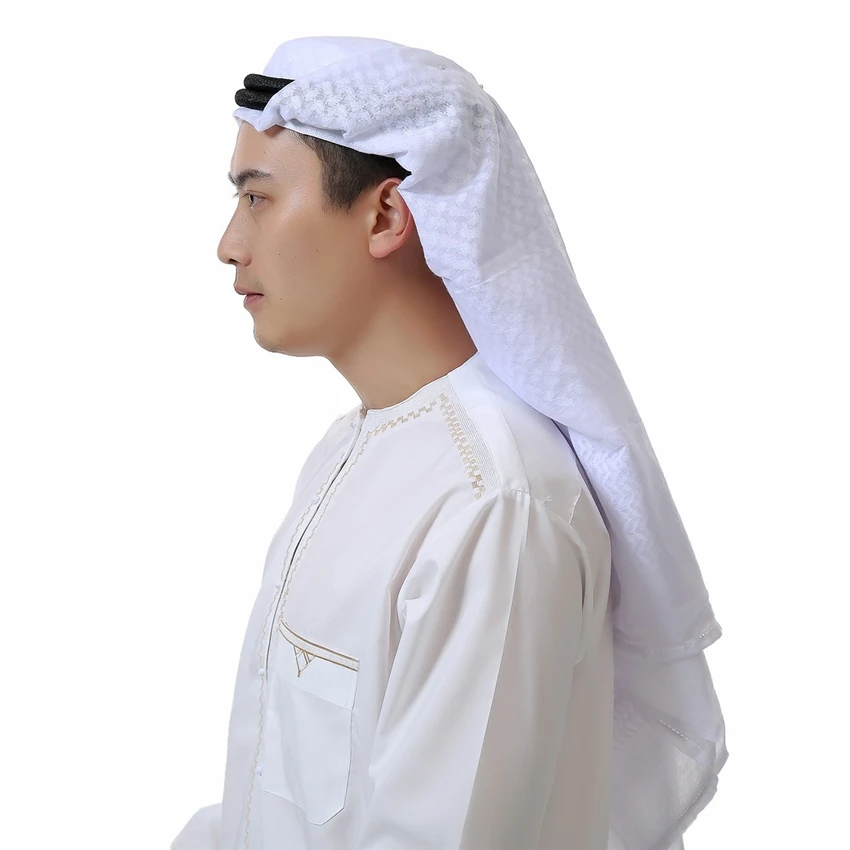 Adult Men Arab Head Scarf Polyester Head Cover Keffiyeh Middle East Desert Shemagh Wrap Muslim Headwear Arab Scarf for Men