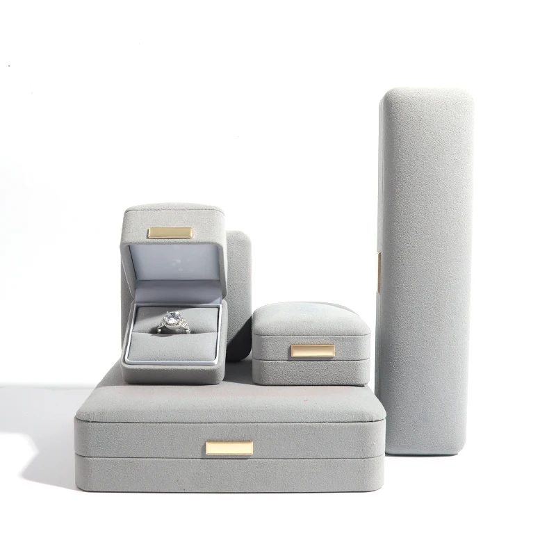 Wholesale Custom Logo velvet pink Luxury microfiber Bracelet Gift Necklace Earring microfiber jewelry Packaging Box