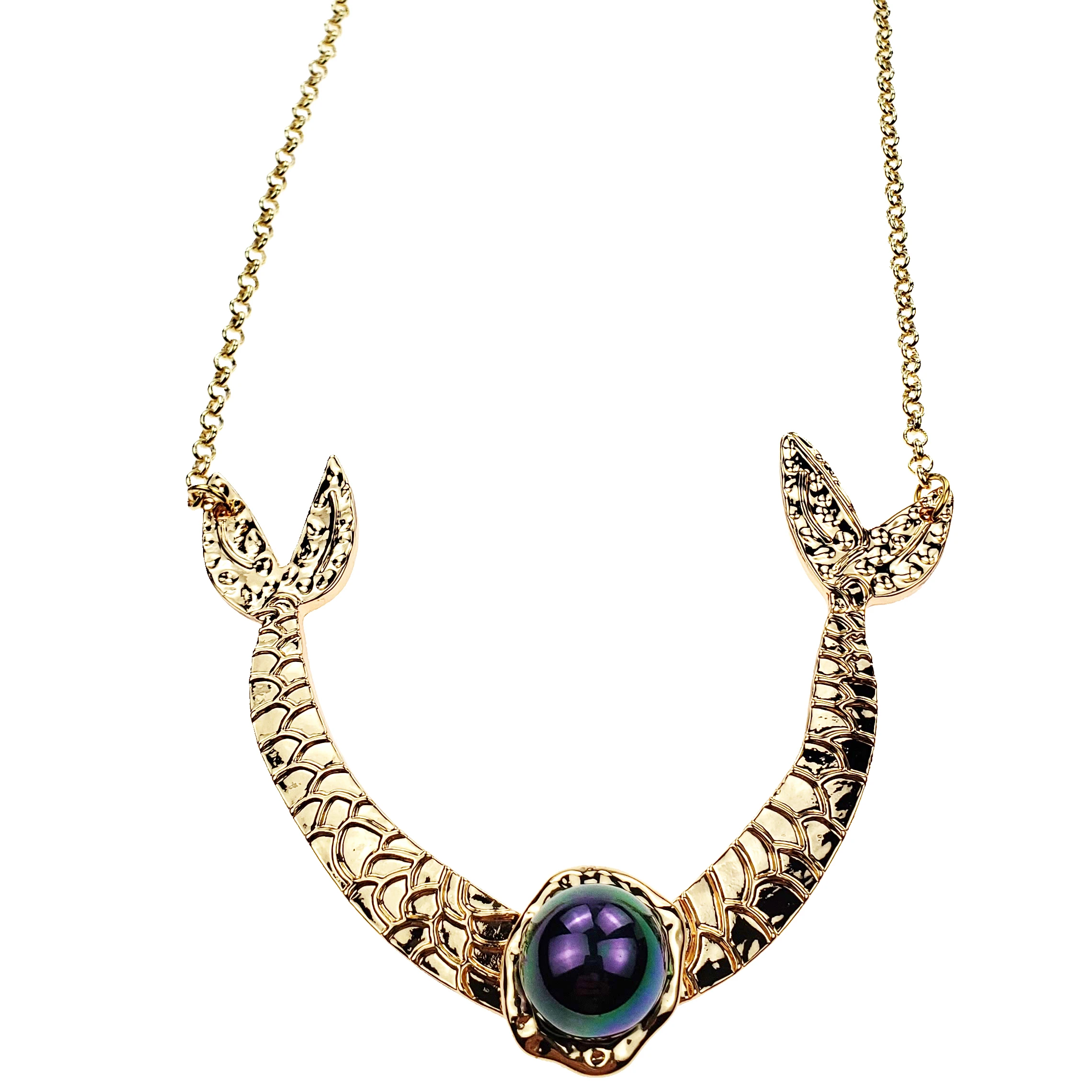 Hawaiian mermaid tail 14k gold rainbow pearl necklace pendant for women