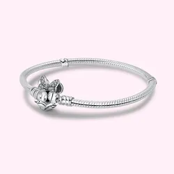 Women Wholesale Sterling Silver letter bracelet Secure Iconic Barrel Clasp Bestselling Charm Snake Chain mouse Bracelet Beads
