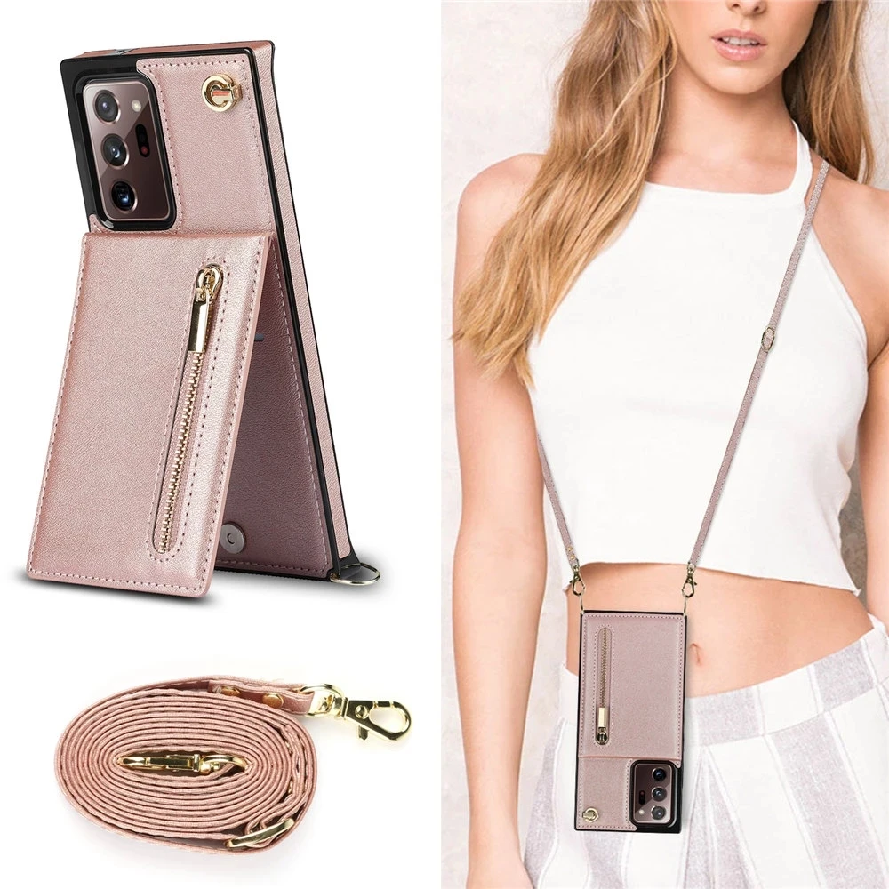 Laudtec Card Holder Cord Rope Cross Body Necklace Phone Case for Samsung Galaxy S23 S22 S21 for Note 20 for iPhone 14 Cover