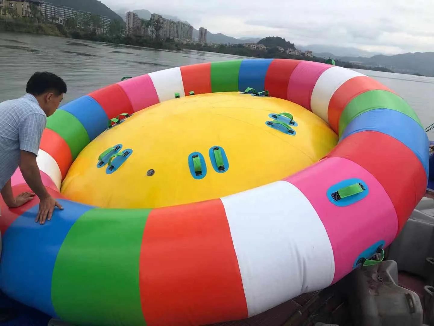 PVC tarpaulin towable inflatable banana boat for waterpark  jetski boat