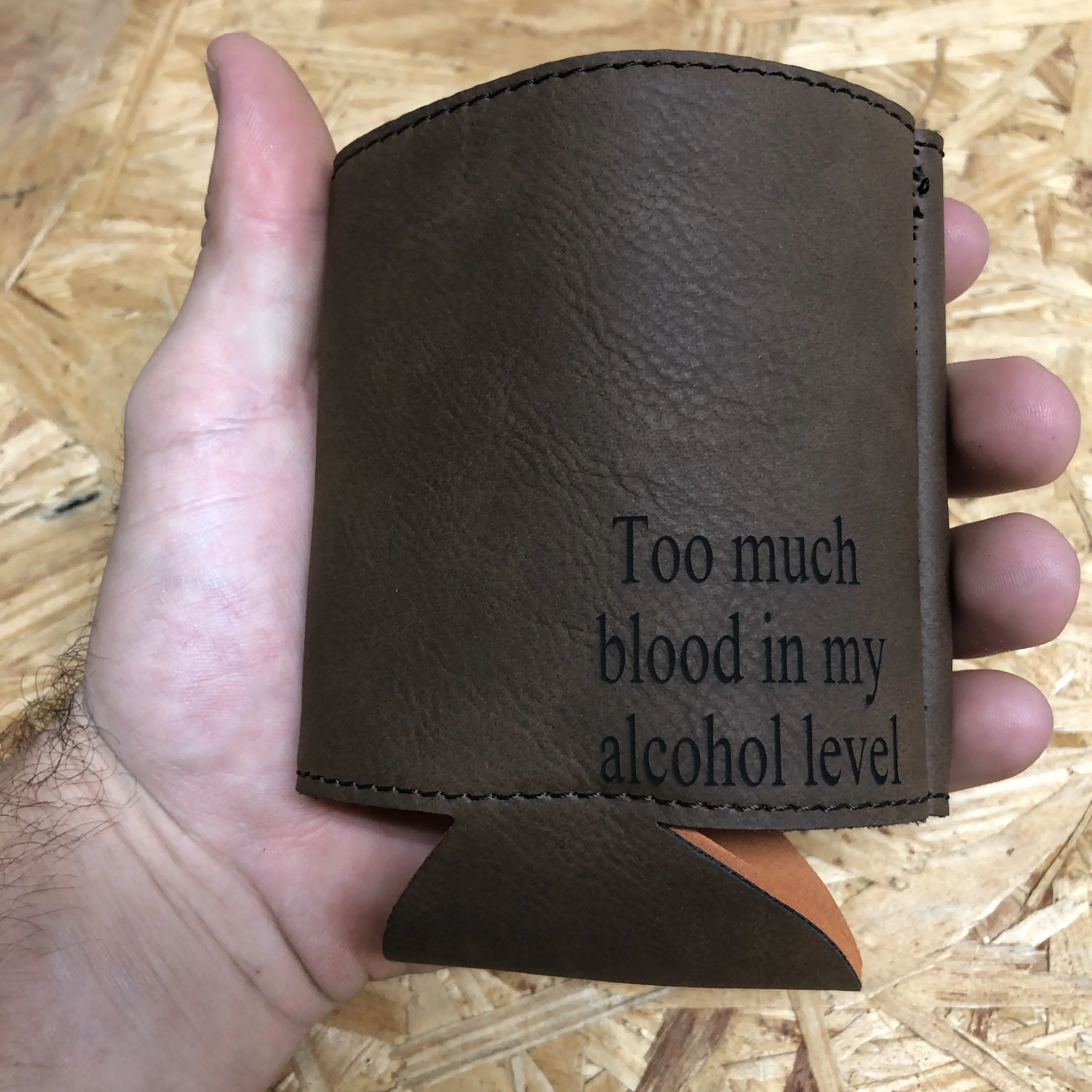 Custom Logo PU Leather Stubby Holder Sleeve Beer Can Holder