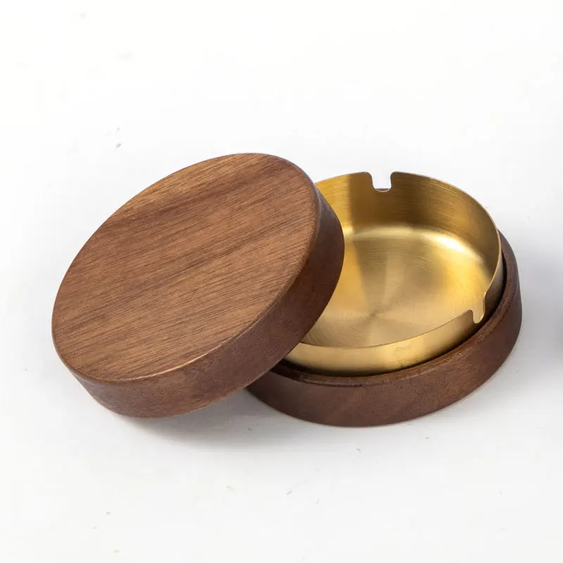 New Wholesale Custom Logo Ashtrays Creative Wooden Ashtray With Lid High-looking Office Household Ashtray