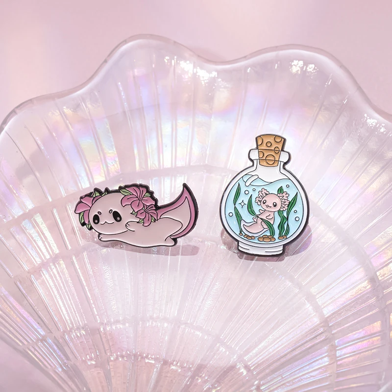 Cute Salamander Enamel Pins Custom Plant Sunflower Brooches Lapel Badges Cartoon Animal Jewelry Gift for Kids Friends