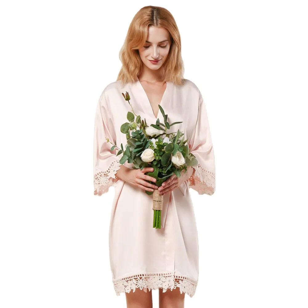 FUNG 3031 Spring New Sexy Camisole Pajamas Woman Robe Set Ice Silk Half Sleeve Pajamas 1 Pcs Lace Upfashion Sleepwear