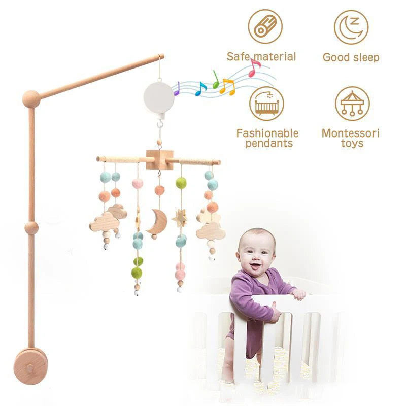 New style Baby Bed Bell Music Box Bracket Three Sets Soothing Rattles Crib Toy For Kids