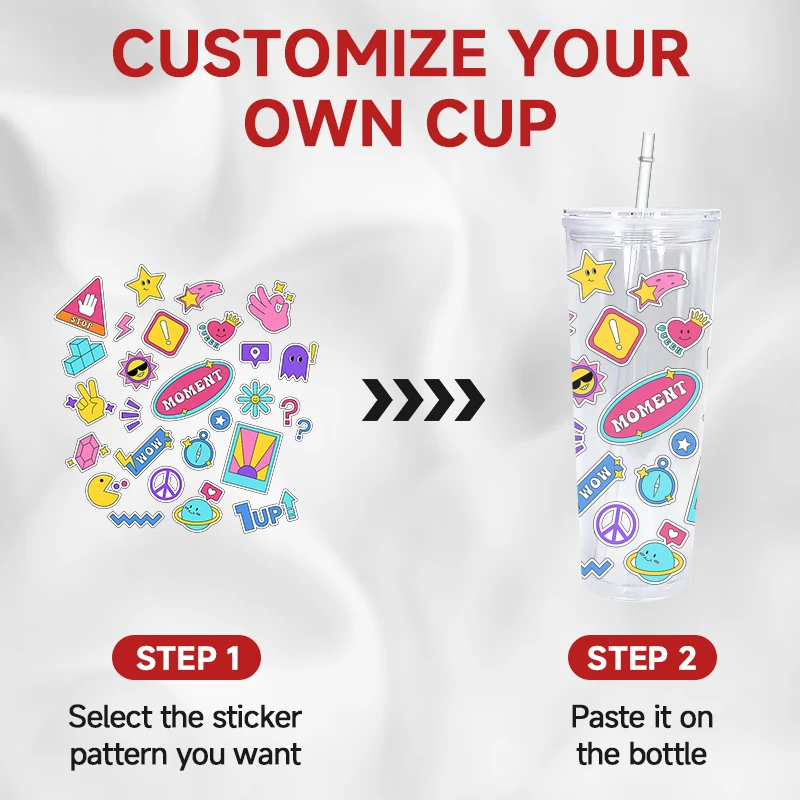 USA Warehouse Plastic Snow Globe Acrylic Drinking Cups 24oz Double Wall Clear Pre-Drilled Tumbler with Lid and Straw