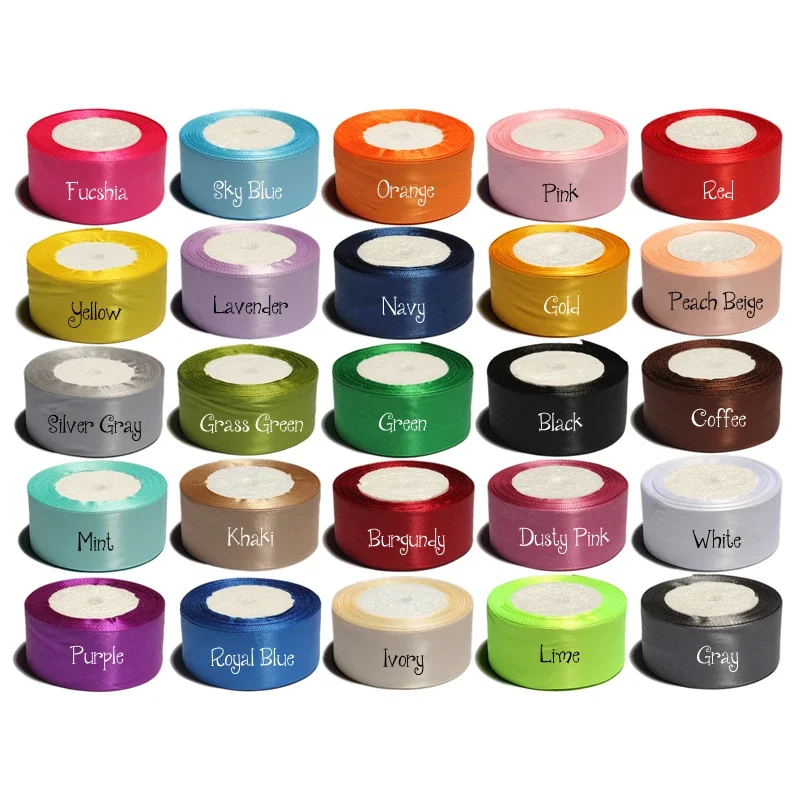 25colors Shiny Rolled Silk Satin Ribbon for Hair Accessories NO Elastic Solid Fold Over Ribbon bowknot gift box decorative stain