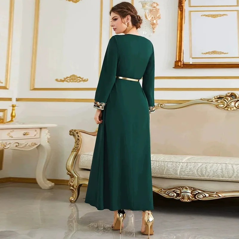 Hot selling 2023 chiffon Eid beaded belt fashion middle east chiffon abaya long muslim chiffon dress