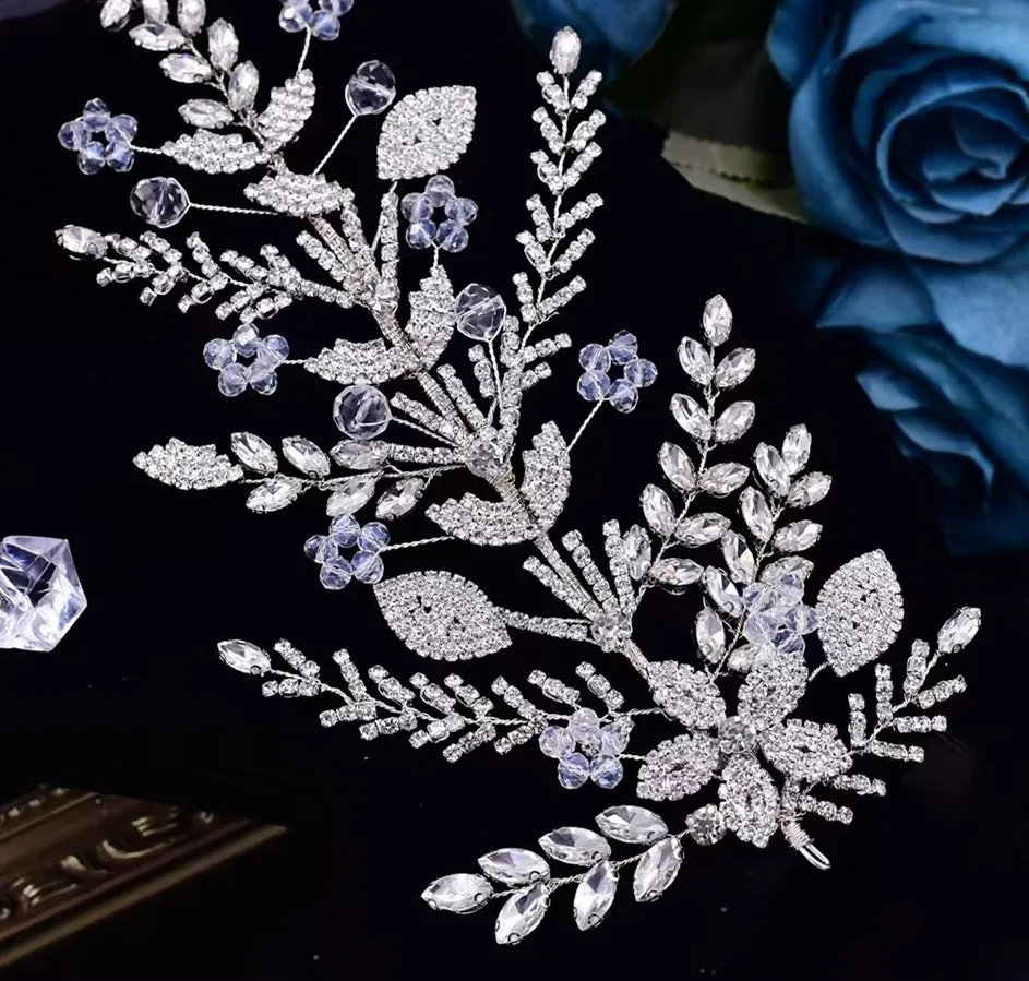 QUEENS GOWN Gorgeous Bridal Tiara Diamond Crystal Tiara Delicate Diamond Leaf Flower Side Ornament bridal luxury tiara