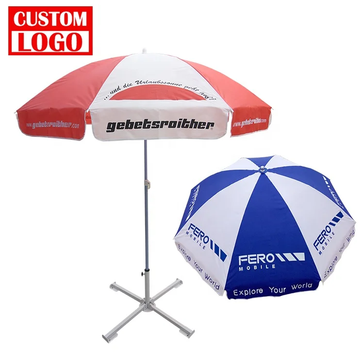 Promotional Multi Color Custom Logo Easy To Operate Waterproof Printed Sun Beach Umbrella
