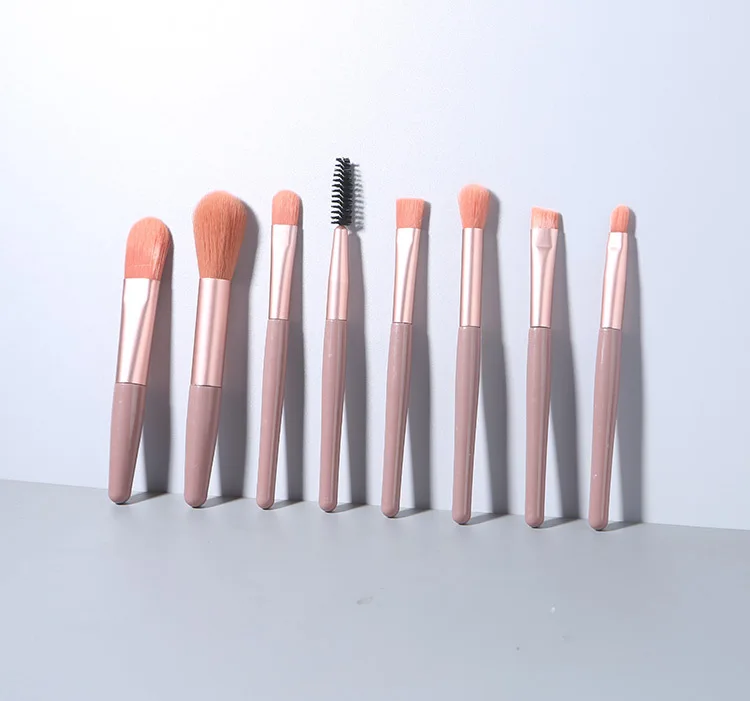 Saiyii Wholesale High Quality Soft 8pcs Mini Pink Cosmetic Brushes Smaller Travel Makeup Brush Set With Pu Bag