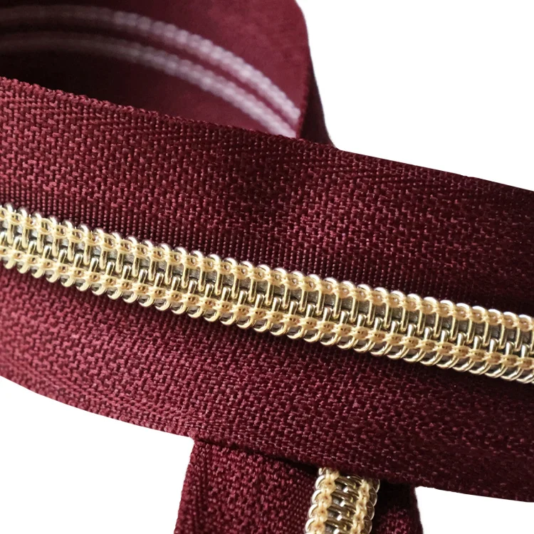 High quality nylon 5# plating color zipper in roll customized nylon long chain zipper for shoes boots long chain  nylon zipper