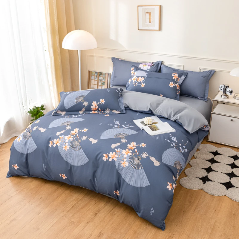Spring and Autumn four-piece set of pure cotton household brushed simple bedding sheets quilt cover three-piece set ins style