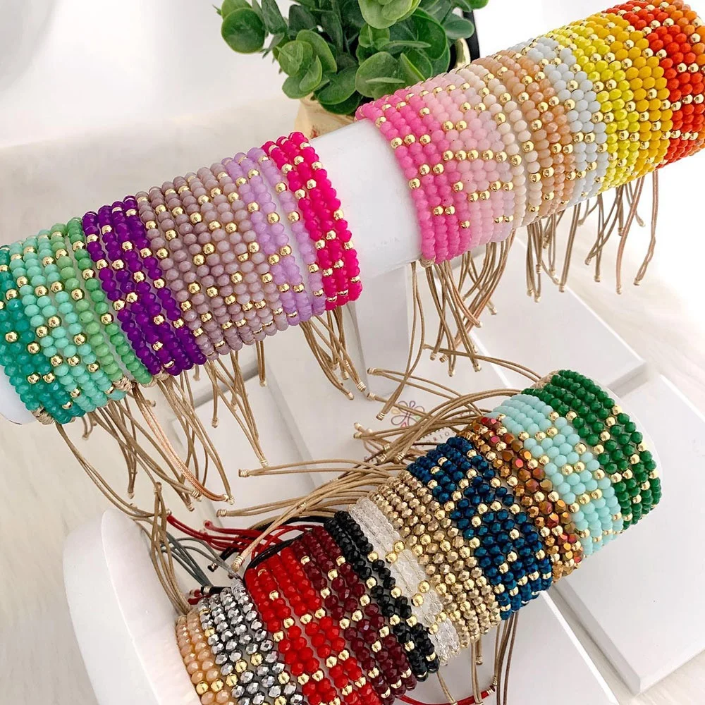 Fashion Crystal Bracelet Wholesale colorful 4mm glass beads Bohemian style Handwoven crystal bracelet women