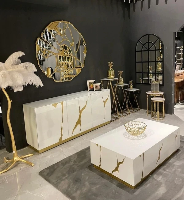 Modrest Aspen  Glam White & Gold Dresser w/ 6 Drawers and  Chest w/ 5 Drawers Light luxury glam Mirrored Furniture Set