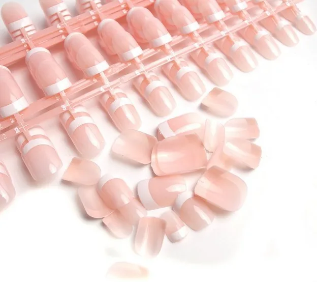 
24pc French Tips Full Nails Cover Press On Natural Finger Toe False Fake Wedding Nail Manicures French and European Wear Nail 