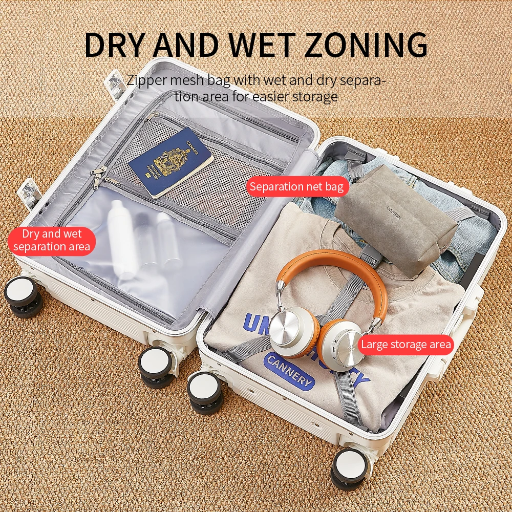 Sustainable suit case with hidden compartment cabin luggage suitcase front pocket 3 in 1 travel  cup holder bolsa de maleta