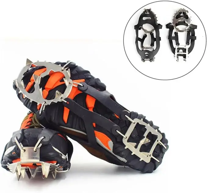 Outdoor 18 Tooth Cleats Anti Slip Silicone Stainless Steel Ice Claw Ice Climbing Shoe Cover Hiking Shoe Studs Steel Foot Chain