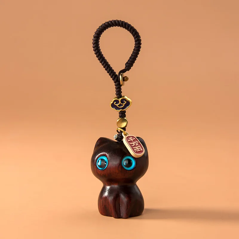 Sandalwood Wooden Cat Keychain Anime Cute Mobile Phone Chain Wooden Pendant Personality Creative Cute Accessories