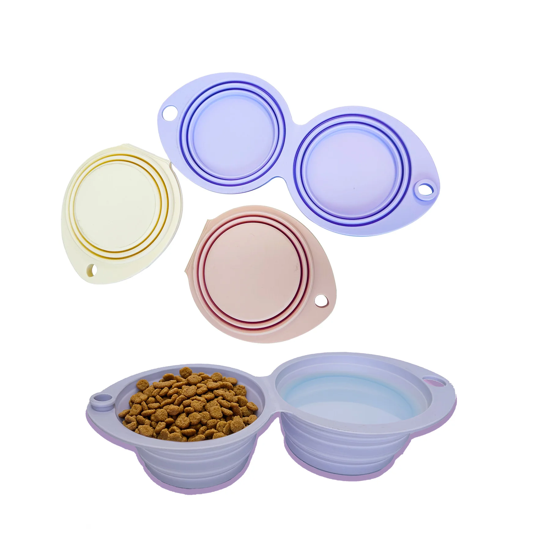 Custom Logo Daul-use Travel Pet water Feeding Double Bowl Foldable Portable Portable Folding Collapsible Silicone Dog Bowl
