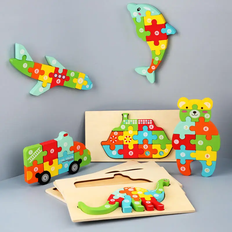 Wooden Puzzle animal plane educational toy Montessori Toys for Toddlers Early Educational Block Puzzles Gift for kids