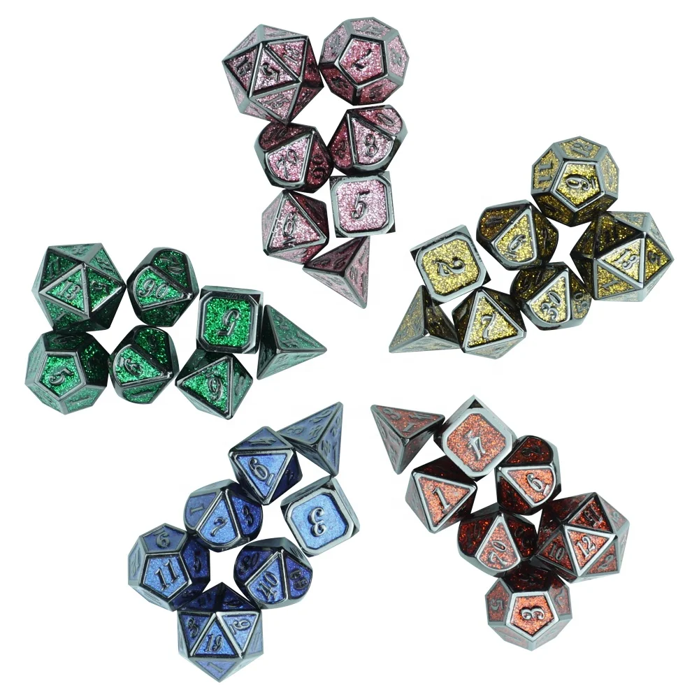 Оптовая продажа 7 шт. многогранные игральные кости dnd 110 г Подземелья и Драконы цветные блестящие металлические Пользовательский логотип для игры в казино взрослых