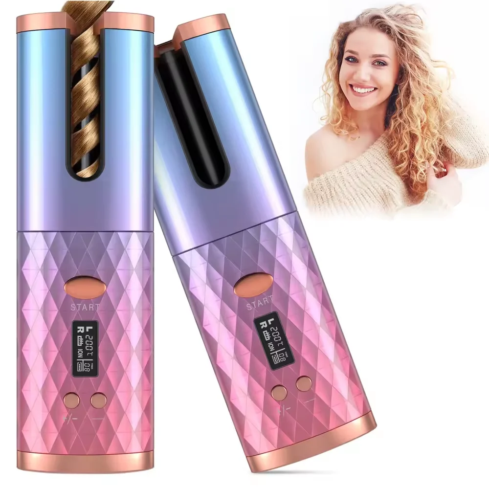 Auto Rotating Wireless Cordless Lazy Curling Iron Automatic Hair Curler Mini Portable Rechargeable Electric Hair Curler Machine