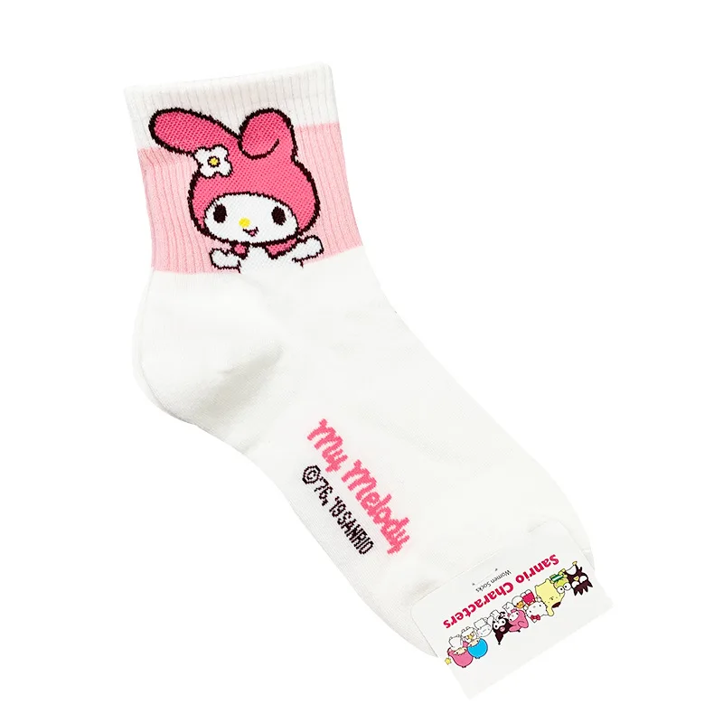 BoTu Cartoon Y2K Kt Socks for Girls Medium Kulomi Cinnamoroll Socks Kawaii Cute Melody Pink White Sock Women Female Wholesale