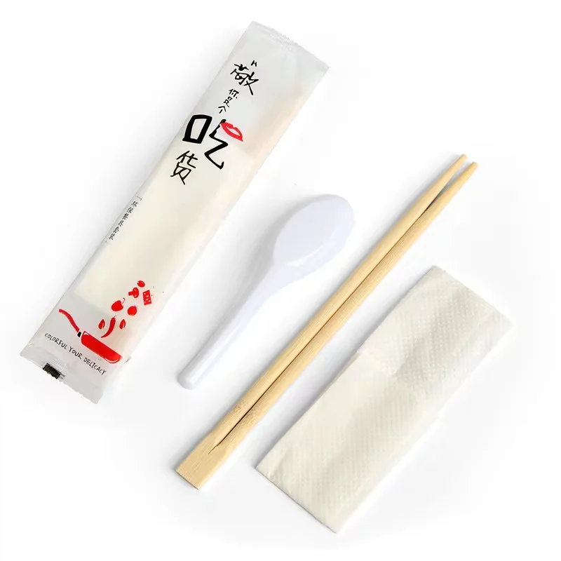 Disposable Bamboo chopstick and spoon eco friendly napkin fork spoon chopstick set