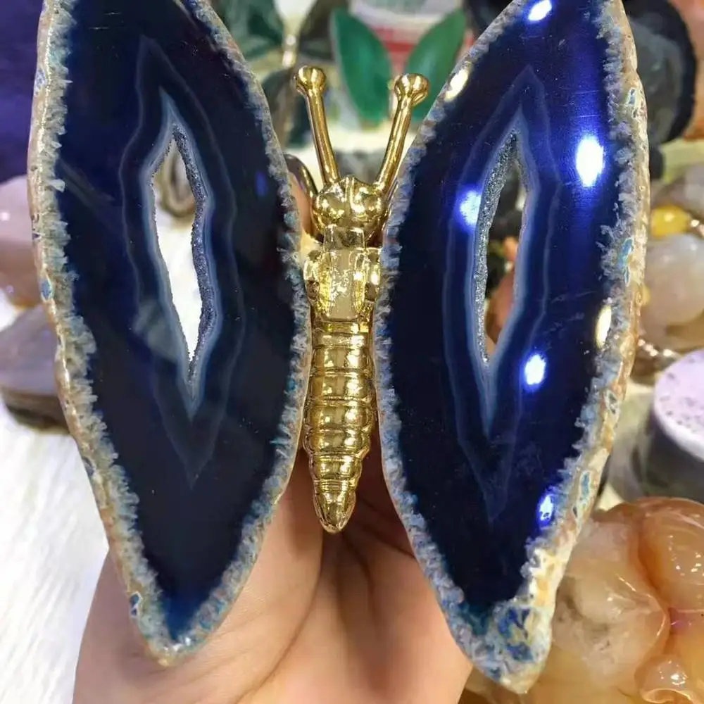 Wholesale Natural Colorful Crystal Agate Decoration Brazilian Agate Slice Carved Butterfly