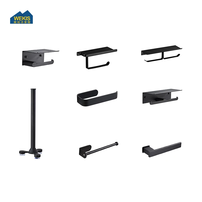 304 Stainless Steel Black Wall Mounted Tissue Roll Holder Towel Holder With Mobile Phone Shelf Bathroom Toilet Paper Holder