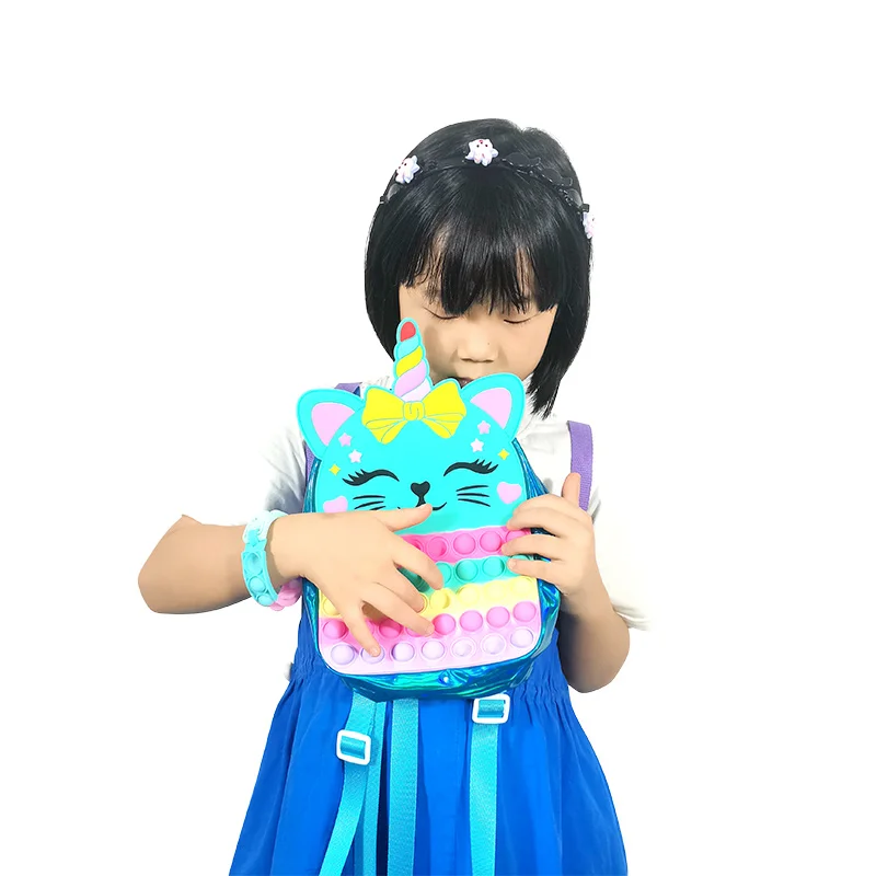 Pop Fidget Toy Backpack Cartoon Pop School Silicone Back pack Bag Purse For Girls Boys With Shoulder strap