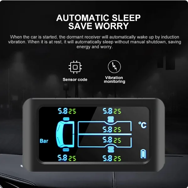 0-8 0-16 Bar 116 217 PSI Big Screen 180 Degree Adjustable 6 Wheels   Tyre Tire Pressure Monitoring System Sensor