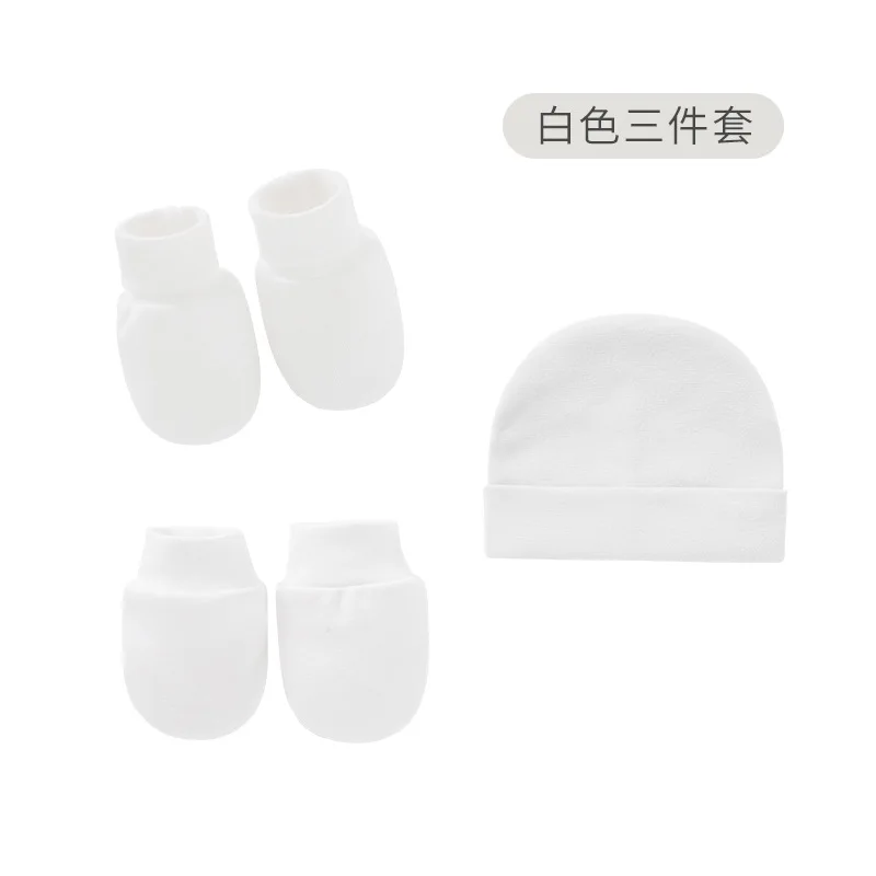 Newborn fetal hat+mittens+foot cover set summer single layer baby hat set