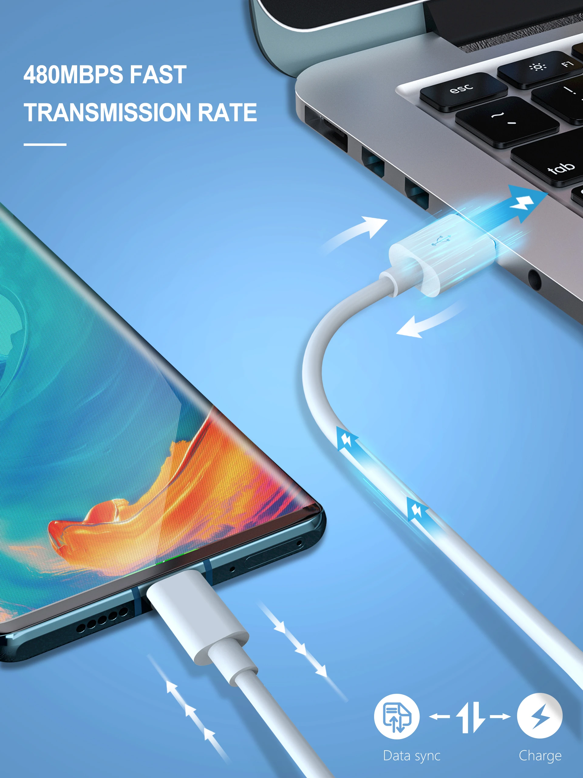  Сверхбыстрый зарядный кабель 5 А Type-C USB A-USB C для передачи данных Huawei