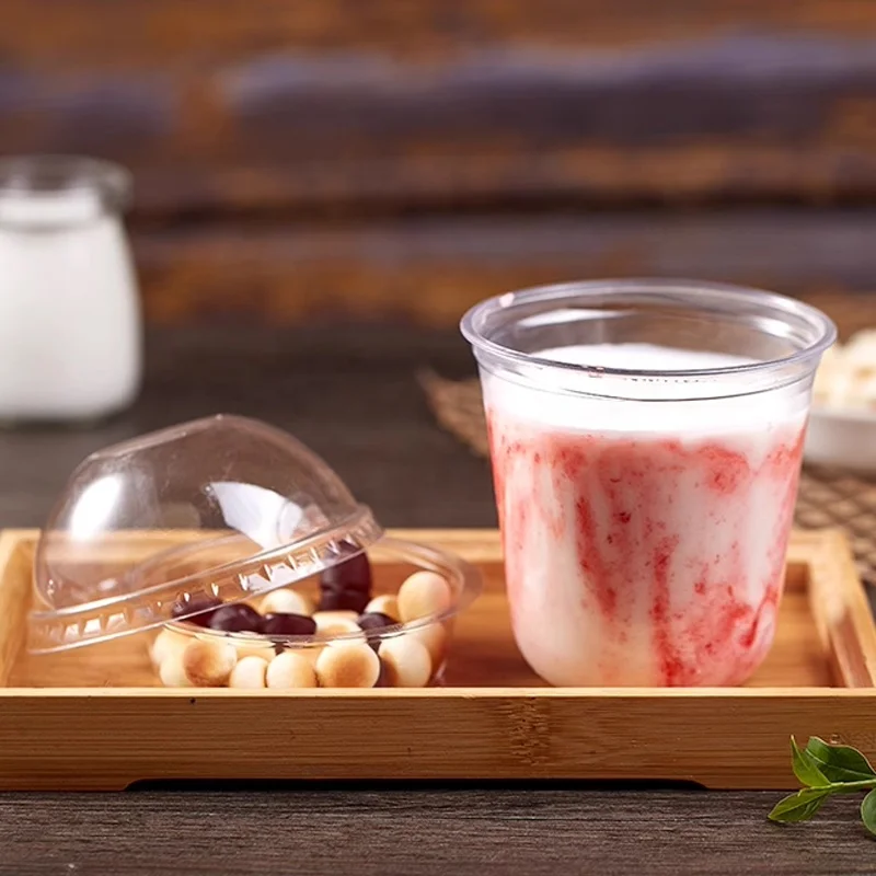 Custom logo disposable u shape plastic cups soft clear bubble tea plastic cup with lid boba cup