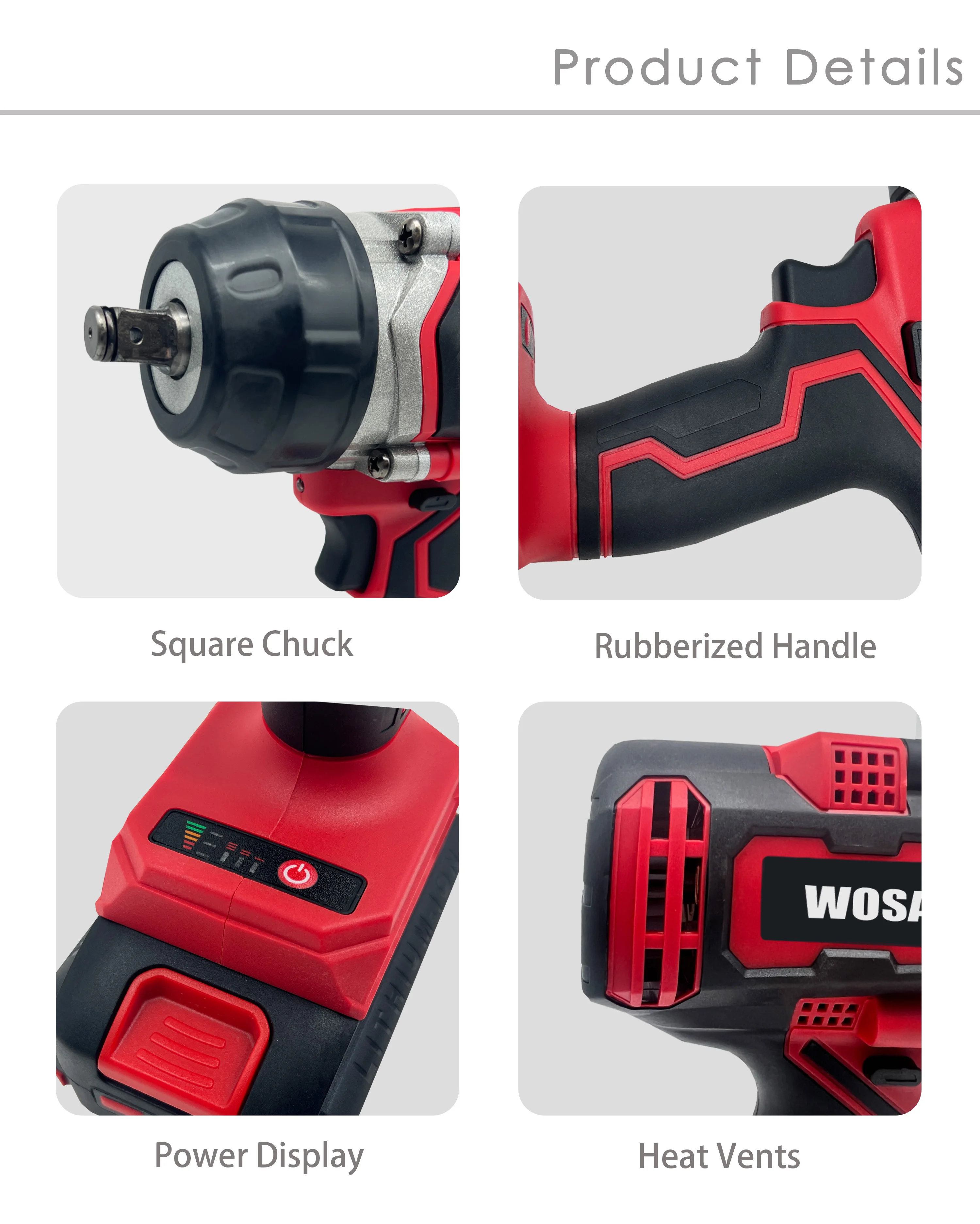 WOSAI New Arrival 20V Cordless Brushless Electric Battery 1/2 Impact 800NM High Torque Brushless Wrench