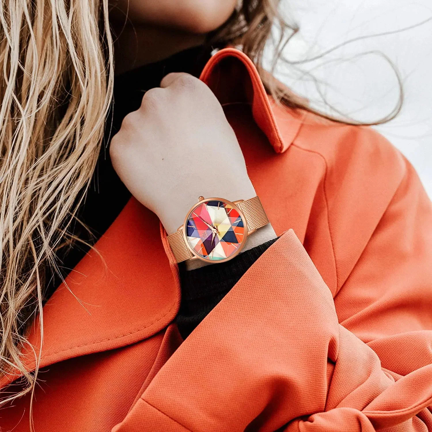 SHENGKE K0127L Fashion Female Quartz Watch Seven Color Watch Dial Design Luxury Women Wrist Colorful Wrist Watch Cutting Glasses