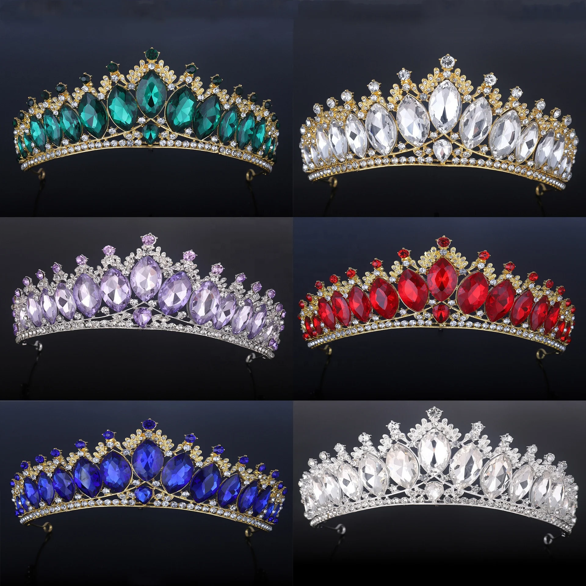 Factory wholesale cheap silver AB rhinestones Girls tiara gold colorful ballet kids crowns