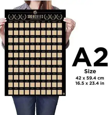 High quality  Top Films of All Time Bucket List Art paper scratch foil for 100 movies scratch off poster