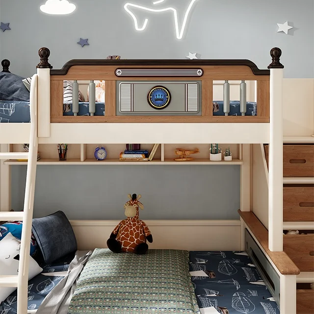 Children Kids Used Bunk Bed for Kids Chit Beds Babe Furniture Double Korean White Wood Box Style Packing Modern Bedroom Color